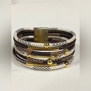 2/ $25 NEW Brown black gold beads checkered women leather bracelet bangle trendy